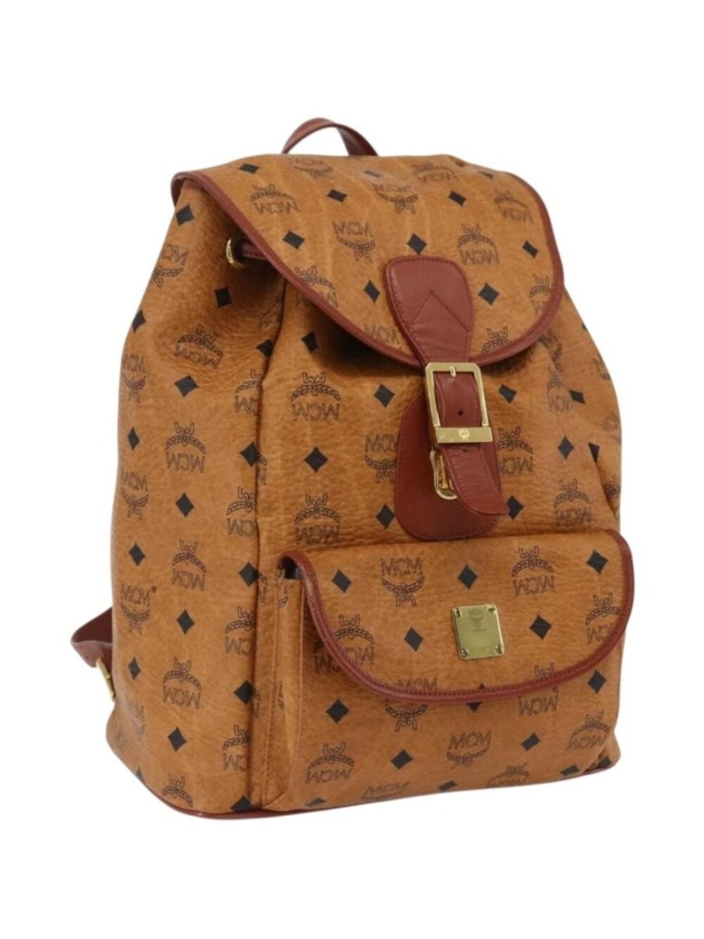 MCM Vicetos Logogram Backpack PVC Leather Brown Gold